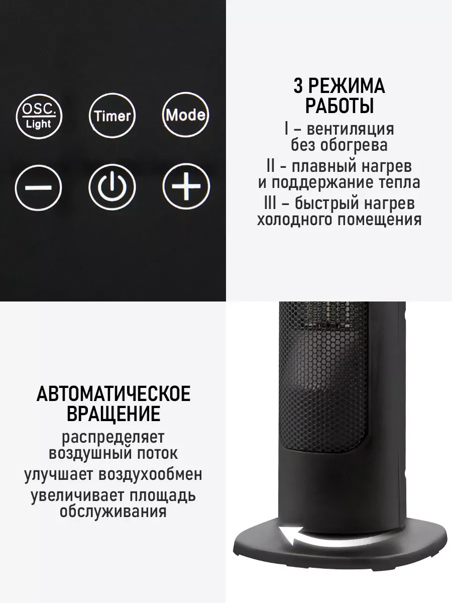 Черный тепловентилятор конвекционный OBSIDIAN BS-FH2057A черный