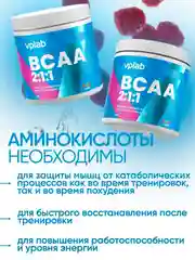 VPLAB BCAA 2:1:1, Аминокислоты Лейцин, Изолейцин и Валин, порошок 300 г со вкусом малины