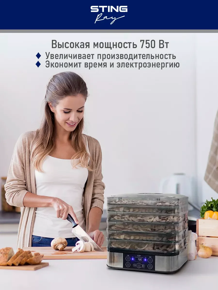 Серый металлик электросушилка STINGRAY ST-FD700C 10 поддонов/ черный жемчуг