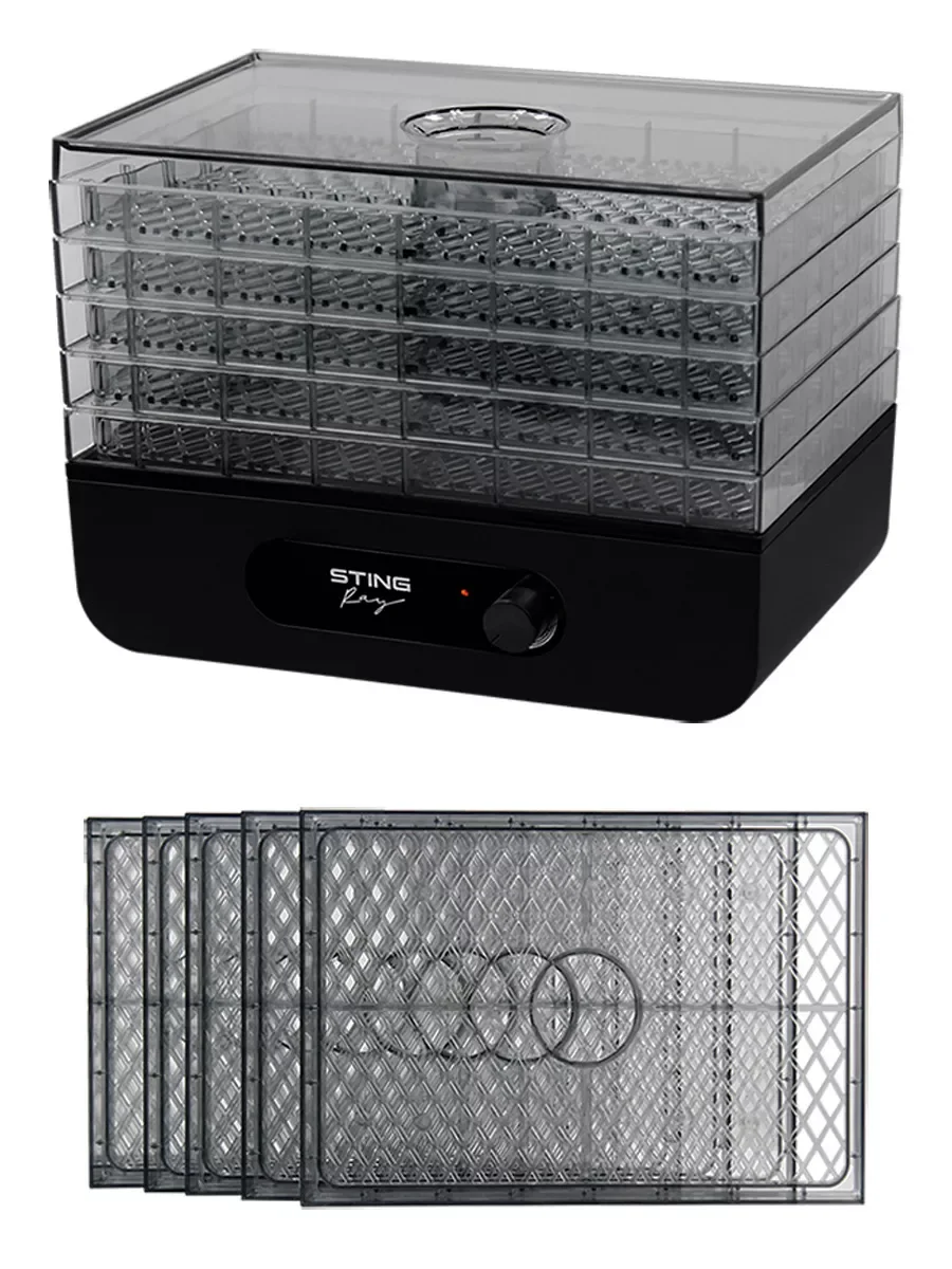 Черный сушилка для овощей и фруктов STINGRAY ST-FD715D 5 уровней, мощность 500 Вт, черный