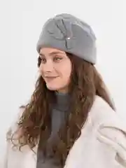 Серый шапка женская, 100% шерсть, два цвета