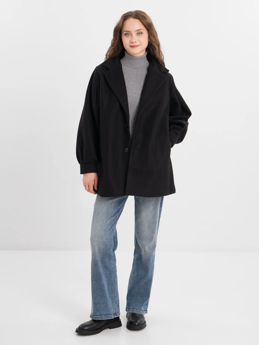 Черный пальто женское oversize прямое Aloha