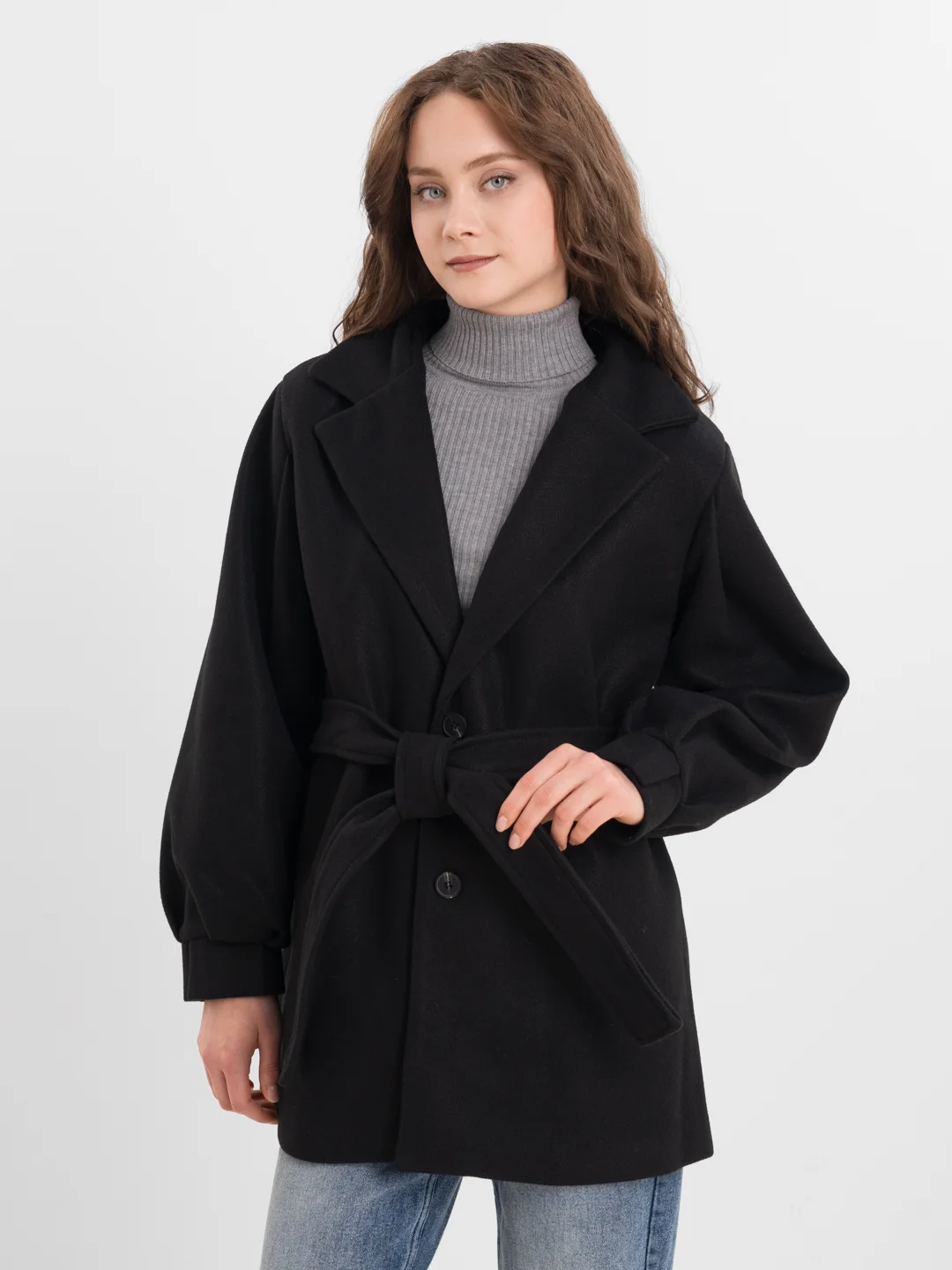 Черный пальто женское oversize прямое Aloha