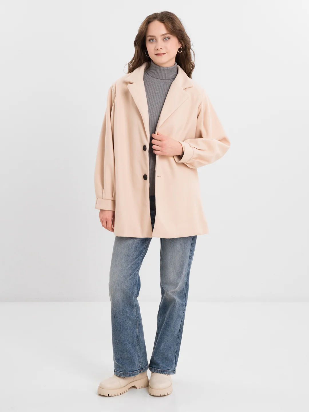 Бежевый пальто женское oversize прямое Aloha