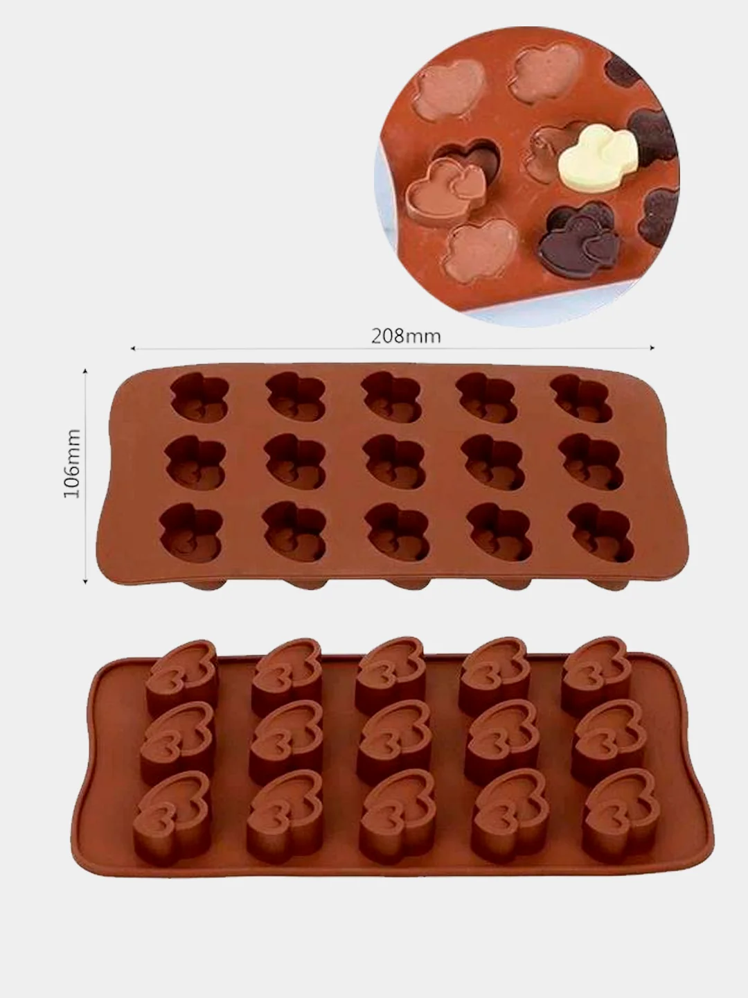 Силиконовая форма для конфет и льда "Двойное сердце"