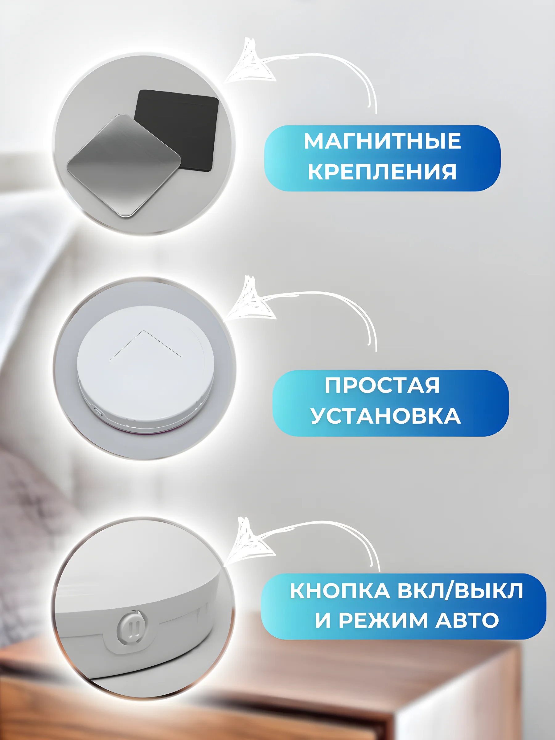 Настенный беспроводной светильник с датчиком движения, с USB проводом в комплекте, умный