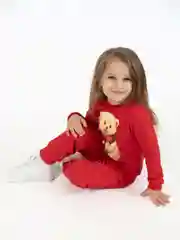 Красный костюм для мальчика, лонгслив и брюки для девочки,пижама Утенок
