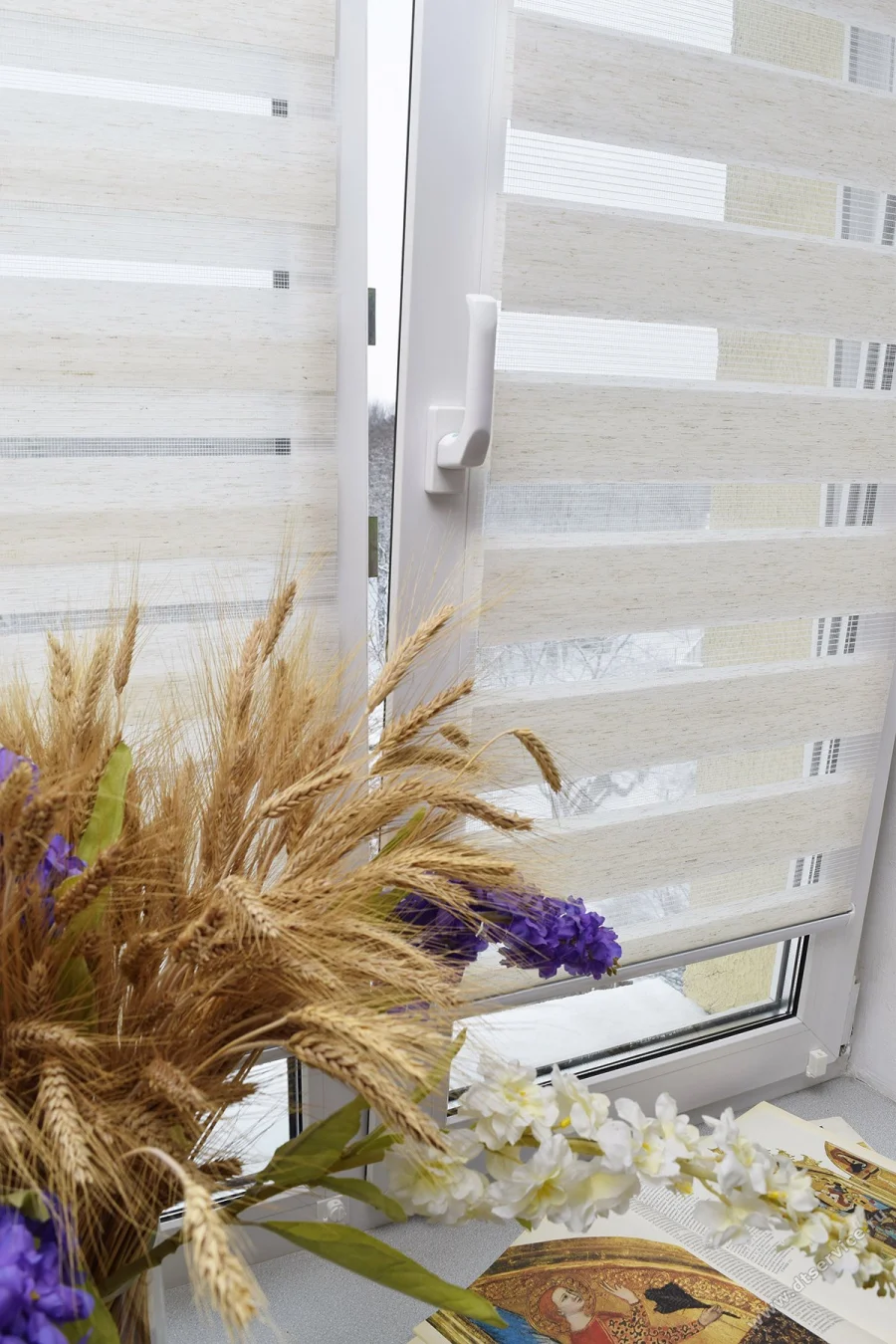 Кремовый рулонная штора 80х160 ECODECOR День/ночь натуральный лен