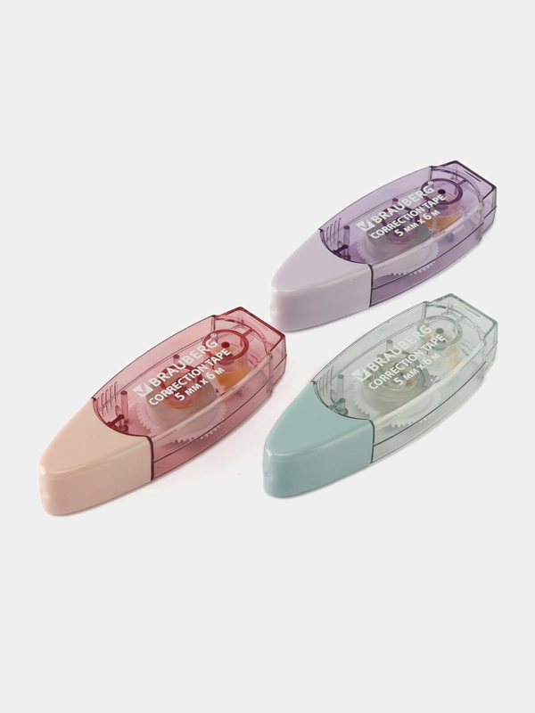 Замазка ленточная Brauberg Pastel, 272658, корректирующая лента, штрих корректор, 3 шт