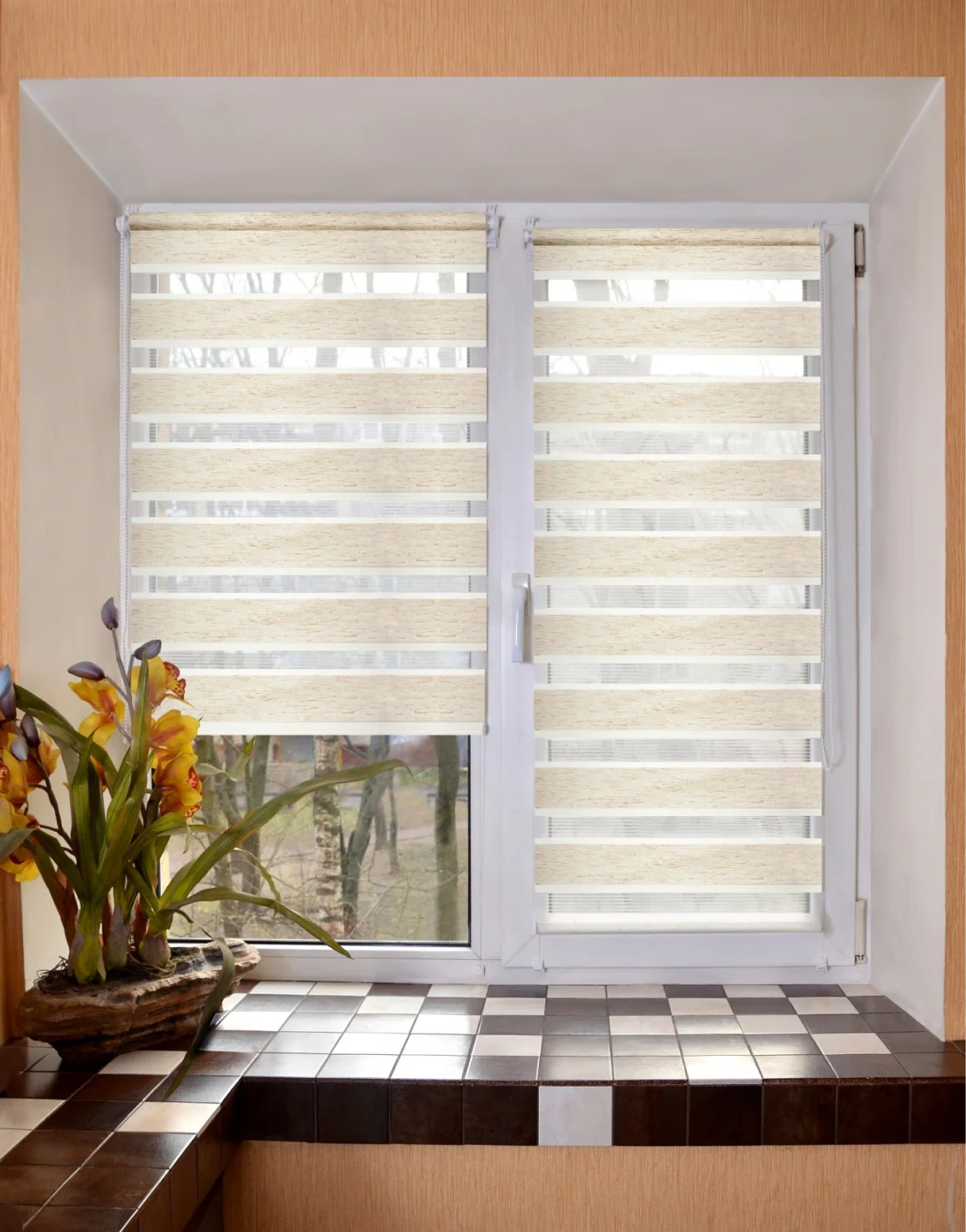 Рулонная штора 70х160 ECODECOR День/ночь натуральный лен