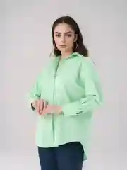 Салатовый рубашка женская, оверсайз, с длинным рукавом