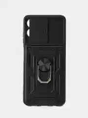 Черный чехол Samsung galaxy A06 4G Противоударный, с металлической подставкой кольцом