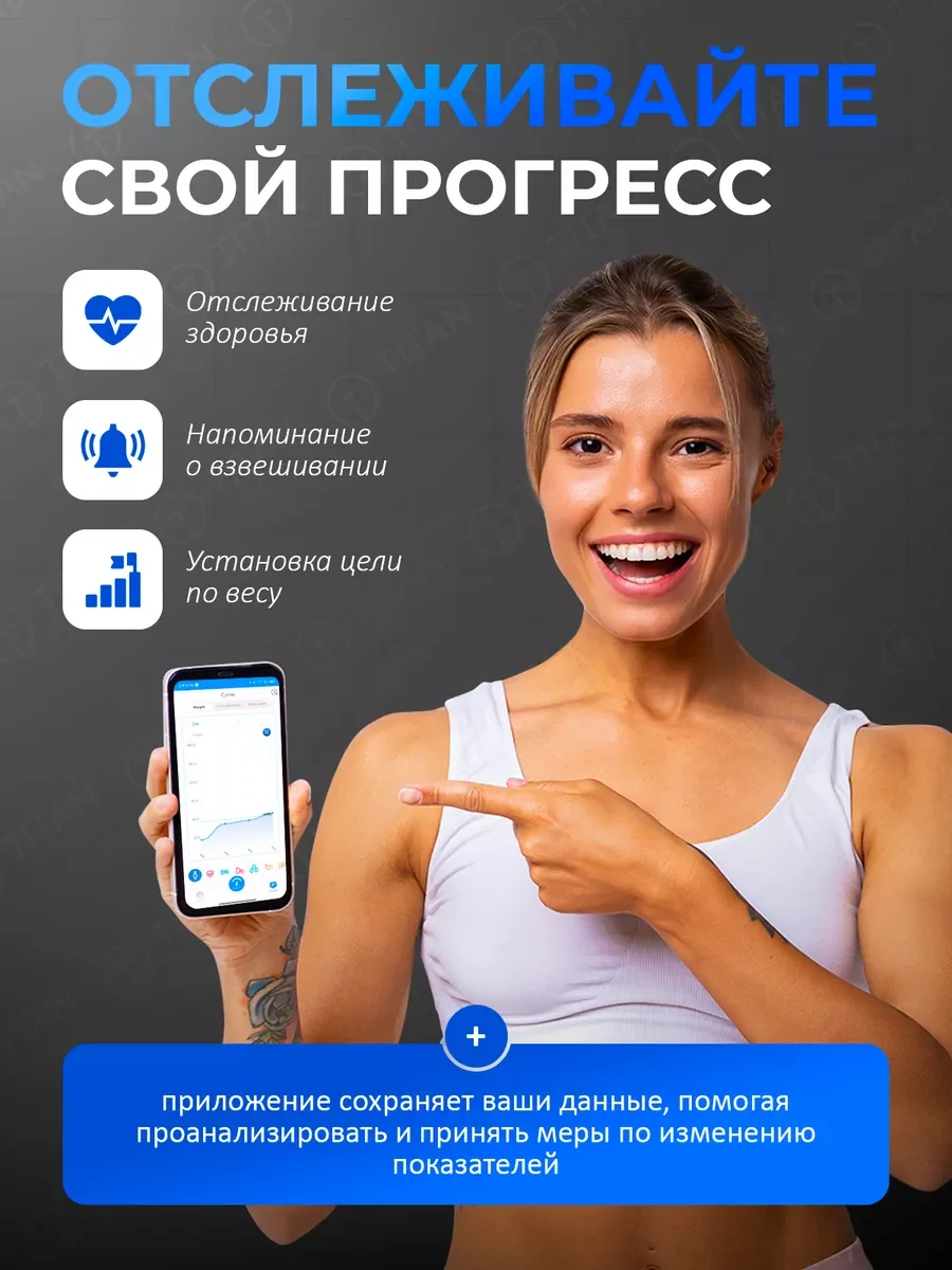 Белый весы напольные электронные Titan Electronics Умные весы стеклянные до 180 кг