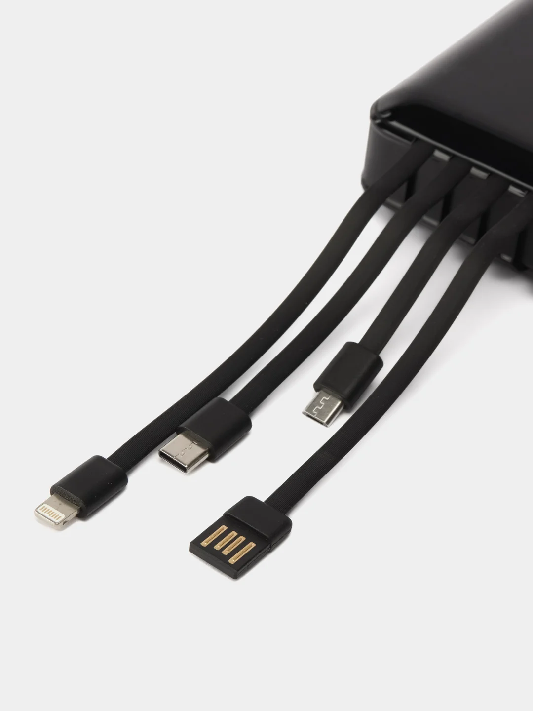 Повербанк 30000 со встроенными кабелями lightning, USB, USB Type-c, microUSB