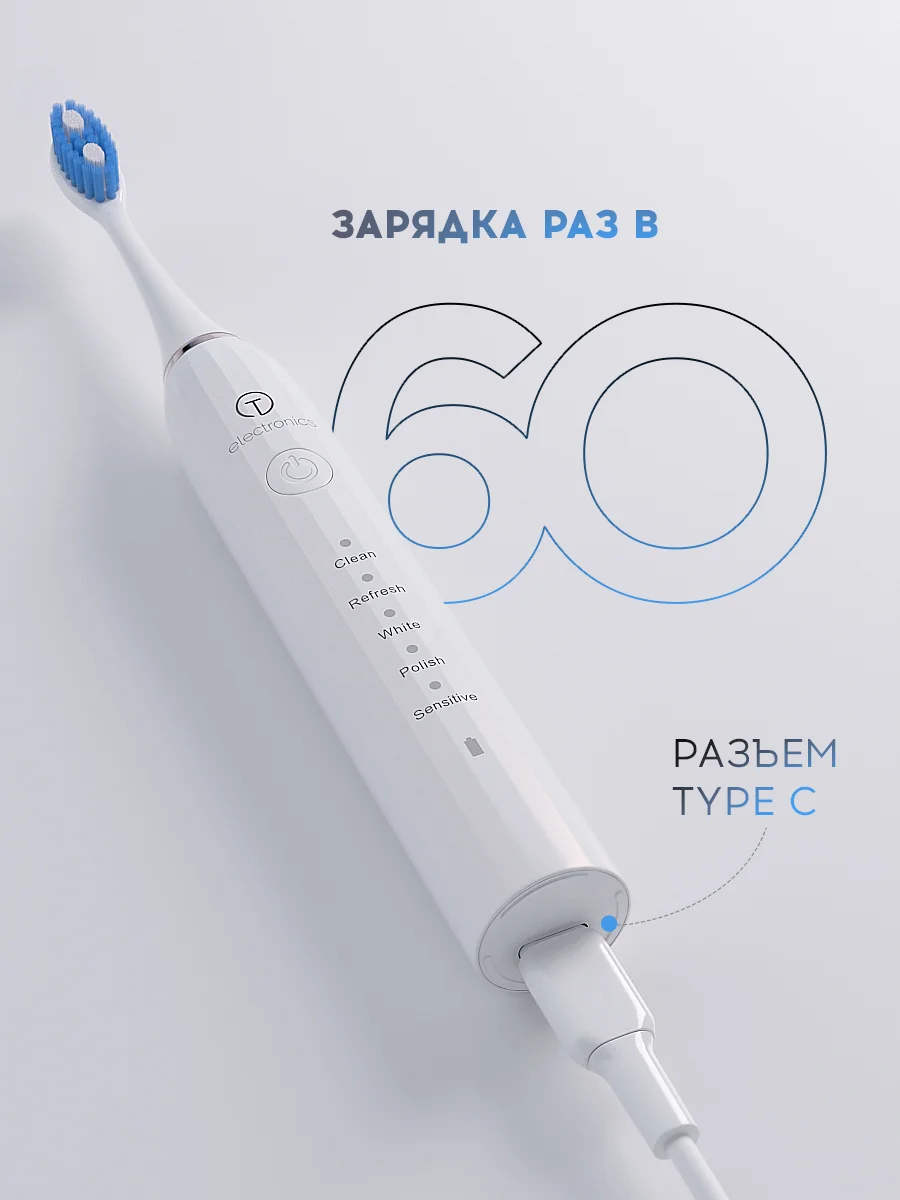 Электрическая звуковая зубная щетка Titan Electronics, 2 насадки