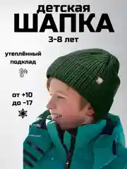 Зеленый детская шапка утепленная, 3-8 лет