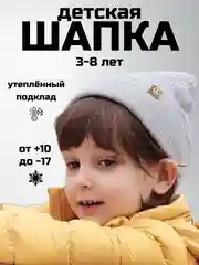 Серый детская шапка утепленная, 3-8 лет