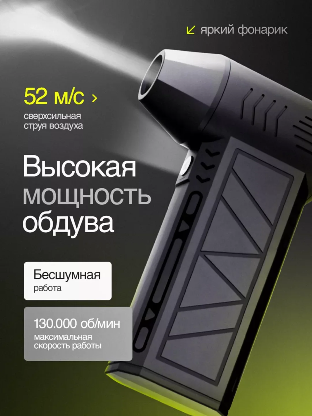 Беспроводная воздуходувка, аккумуляторная, турбовентилятор, 130000 об/мин