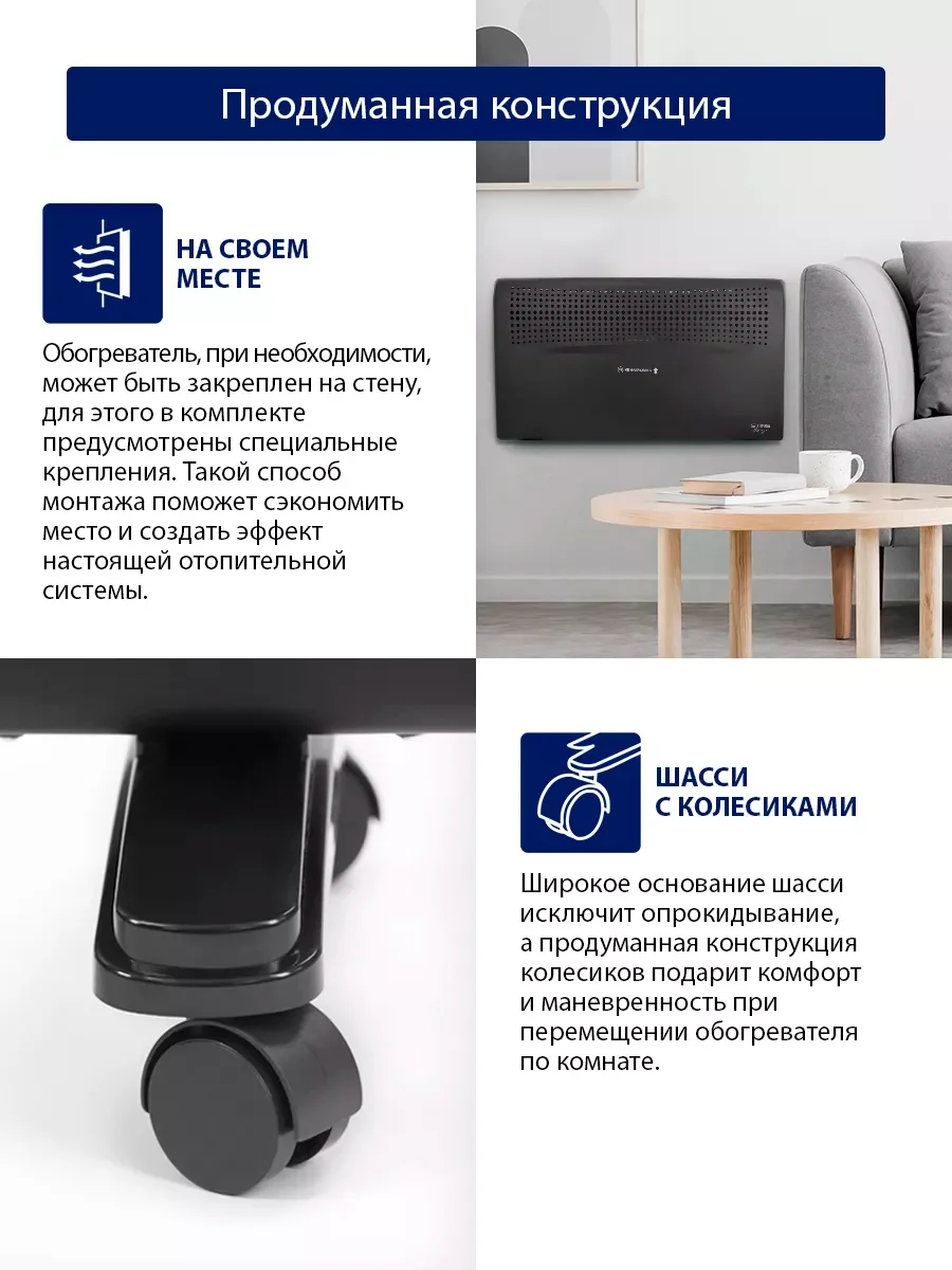 Черный конвекторный обогреватель STINGRAY ST-CH1020D с креплением для настенного монтажа/ 3000 Вт