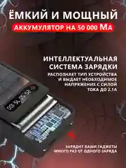 Power Bank 50000 внешний аккумулятор с быстрой зарядкой 22.5W и встроеными кабелями
