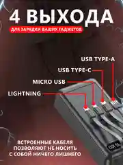 Power Bank 50000 внешний аккумулятор с быстрой зарядкой 22.5W и встроеными кабелями