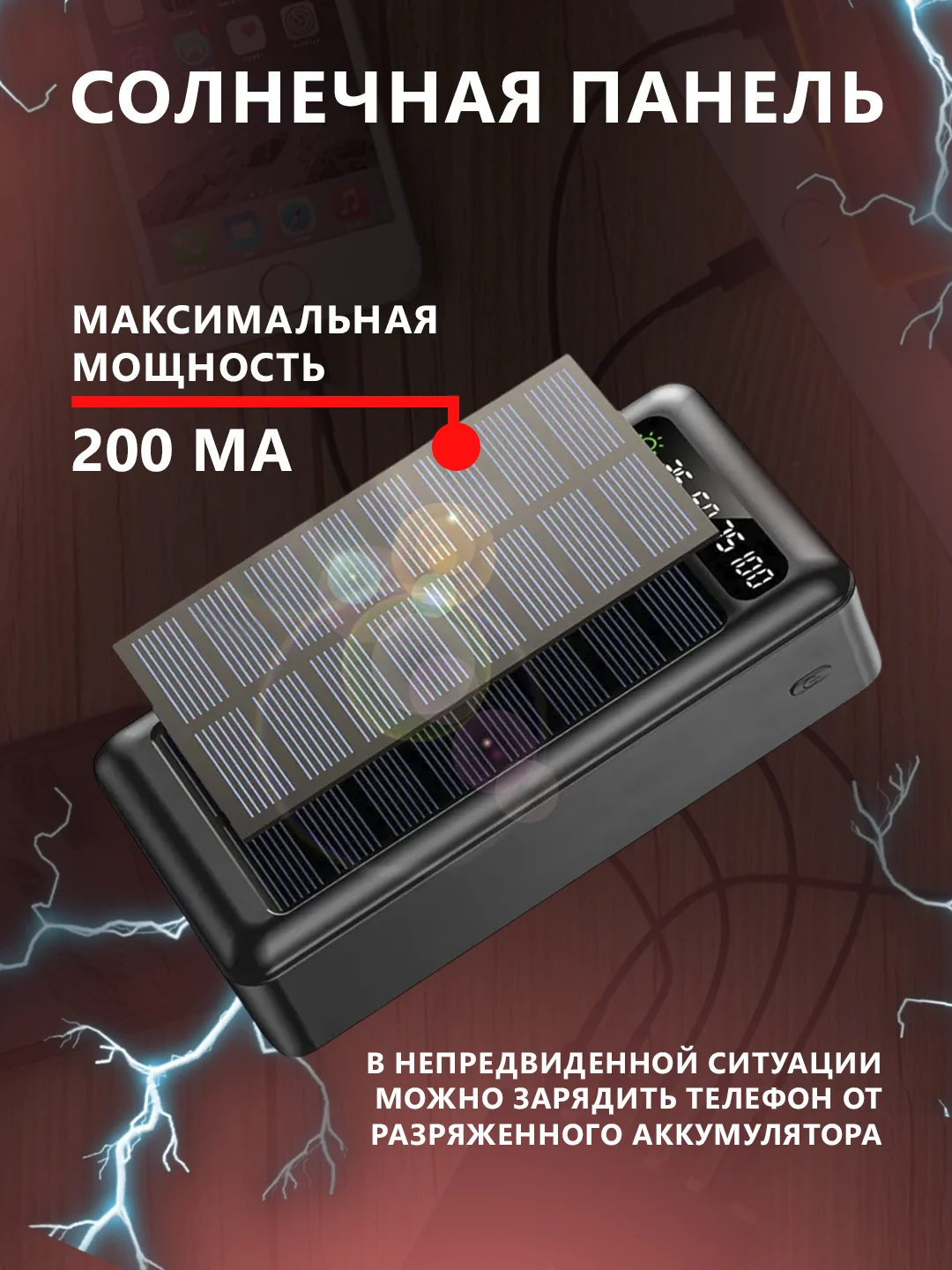 Power Bank 50000 внешний аккумулятор с быстрой зарядкой 22.5W и встроеными кабелями