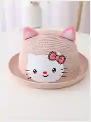 Пудровый детская соломенная шляпа и сумочка с котенком,комплект,  детская панама