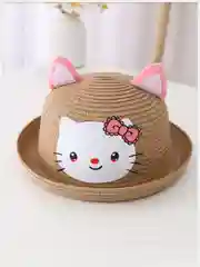 Бежевый детская соломенная шляпа и сумочка с котенком,комплект,  детская панама