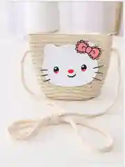 Молочный детская соломенная шляпа и сумочка с котенком,комплект,  детская панама