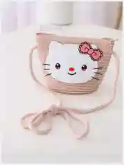Пудровый детская соломенная шляпа и сумочка с котенком,комплект,  детская панама