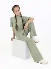 Зелёный хаки костюм для девочки, футболка и брюки палаццо, Утенок