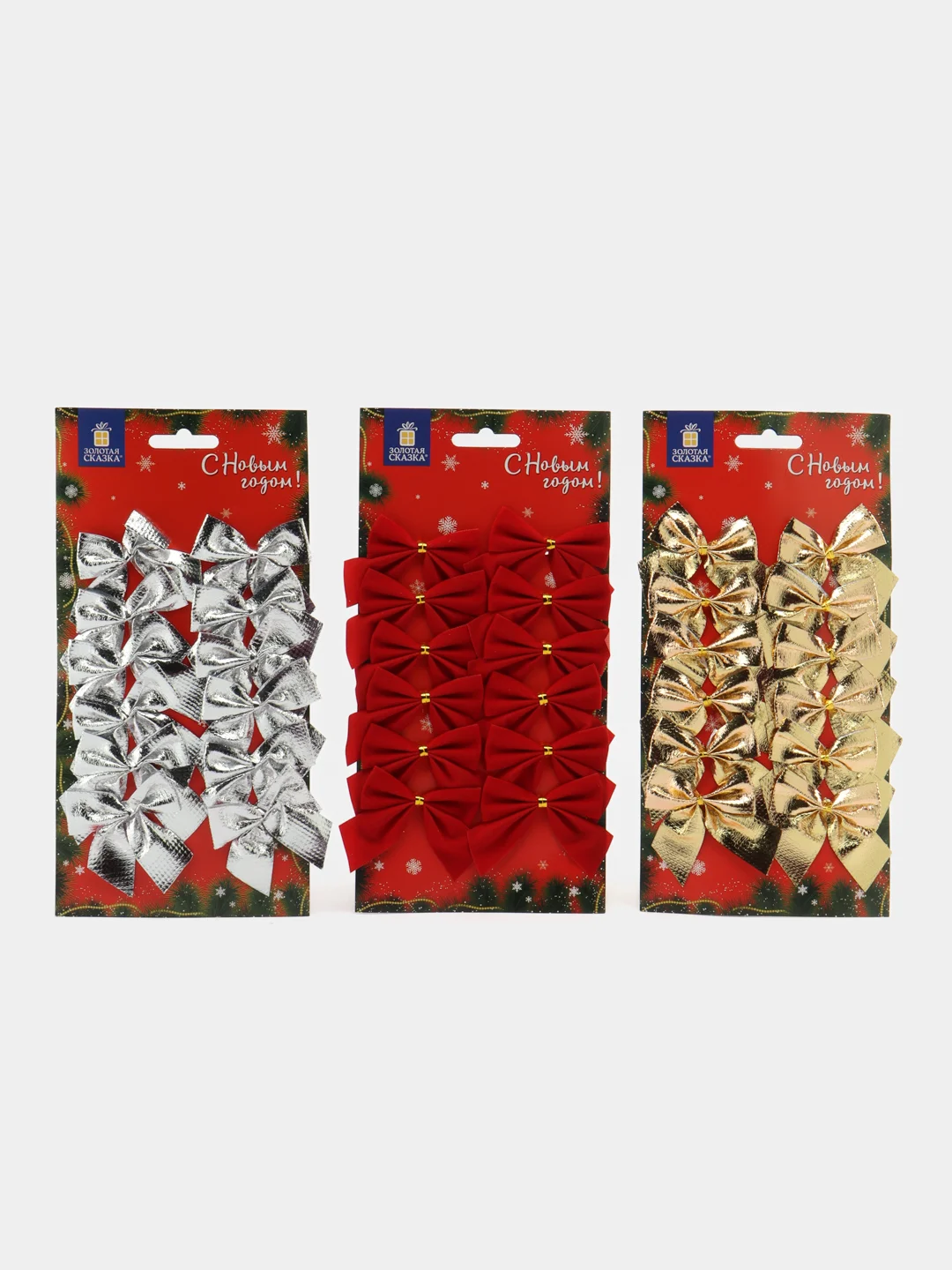 Елочные игрушки Золотая Сказка, 592152, новогодний декор, набор Бантики 3 цвета по 12 шт