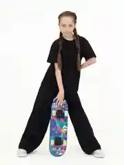 Черный костюм для девочки, футболка и брюки палаццо, Утенок