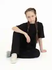 Черный костюм для девочки, футболка и брюки палаццо, Утенок