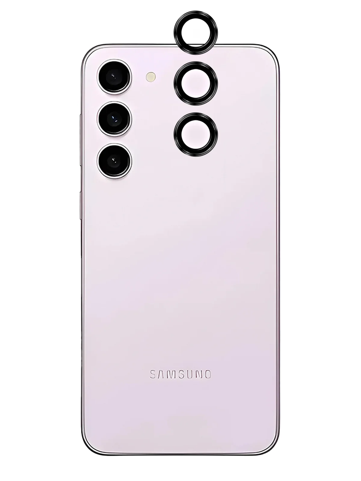 Черный стекло на камеру для Samsung Galaxy S23, Plus, Ultra защитное BROSCORP, накладки с рамкой