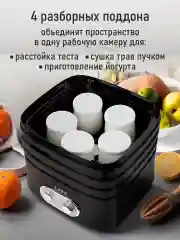 Черный сушилка для овощей и фруктов LUMME LU-FD1854A со встроенным вентилятором, 4 уровня, чёрный