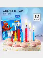 Синий набор свечей в торт 12 шт "С Днем Рождения" высота 8см Гравити Фолз, Тачки, Человек паук