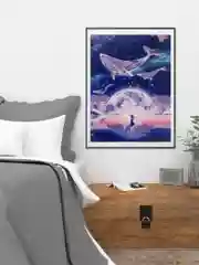 Картина по номерам "Аниме. Девочка и киты", на холсте с подрамником, 40 х 50 см