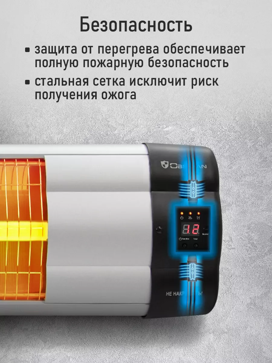 Черный инфракрасный обогреватель OBSIDIAN BS-IH2100B с креплением для настенного монтажа/ 3500 Вт