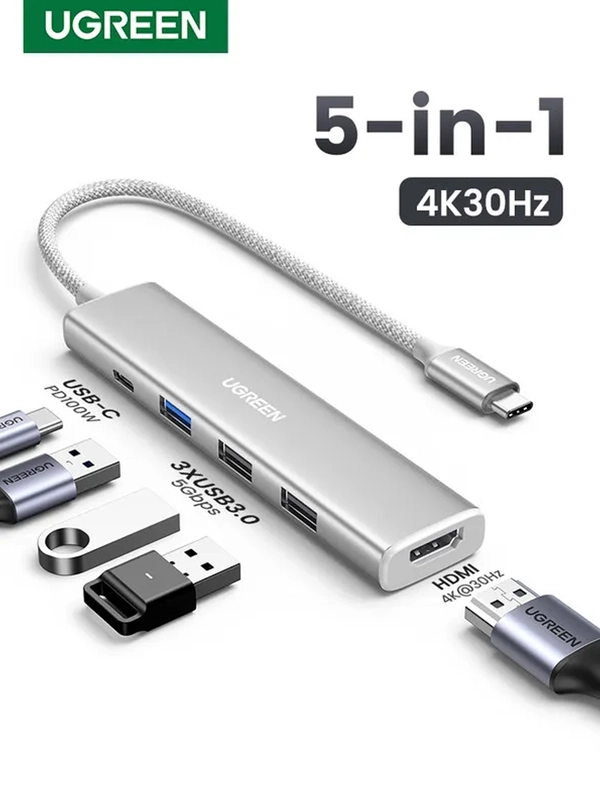 Конвертер многофункциональный UGREEN CM478 (35580) USB-C To HDMI 4K@30Hz+3*USB 30 A+PD