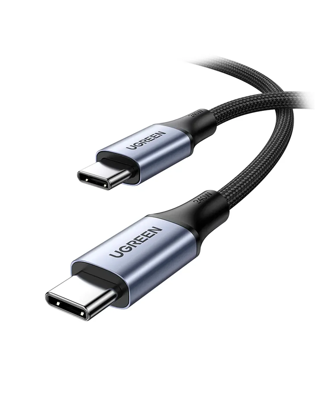 Черный кабель UGREEN US535 (90440) USB-C to USB-C 240WPD Fast Charging Cable в оплетке.
