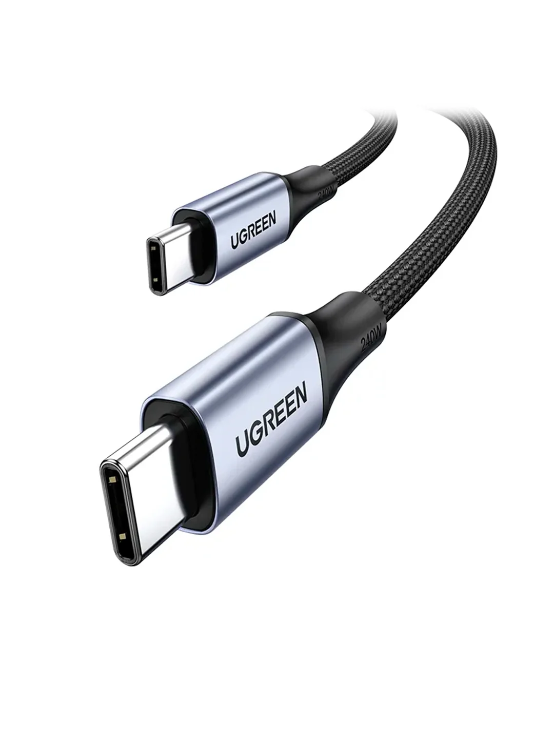 Черный кабель UGREEN US535 (90440) USB-C to USB-C 240WPD Fast Charging Cable в оплетке.