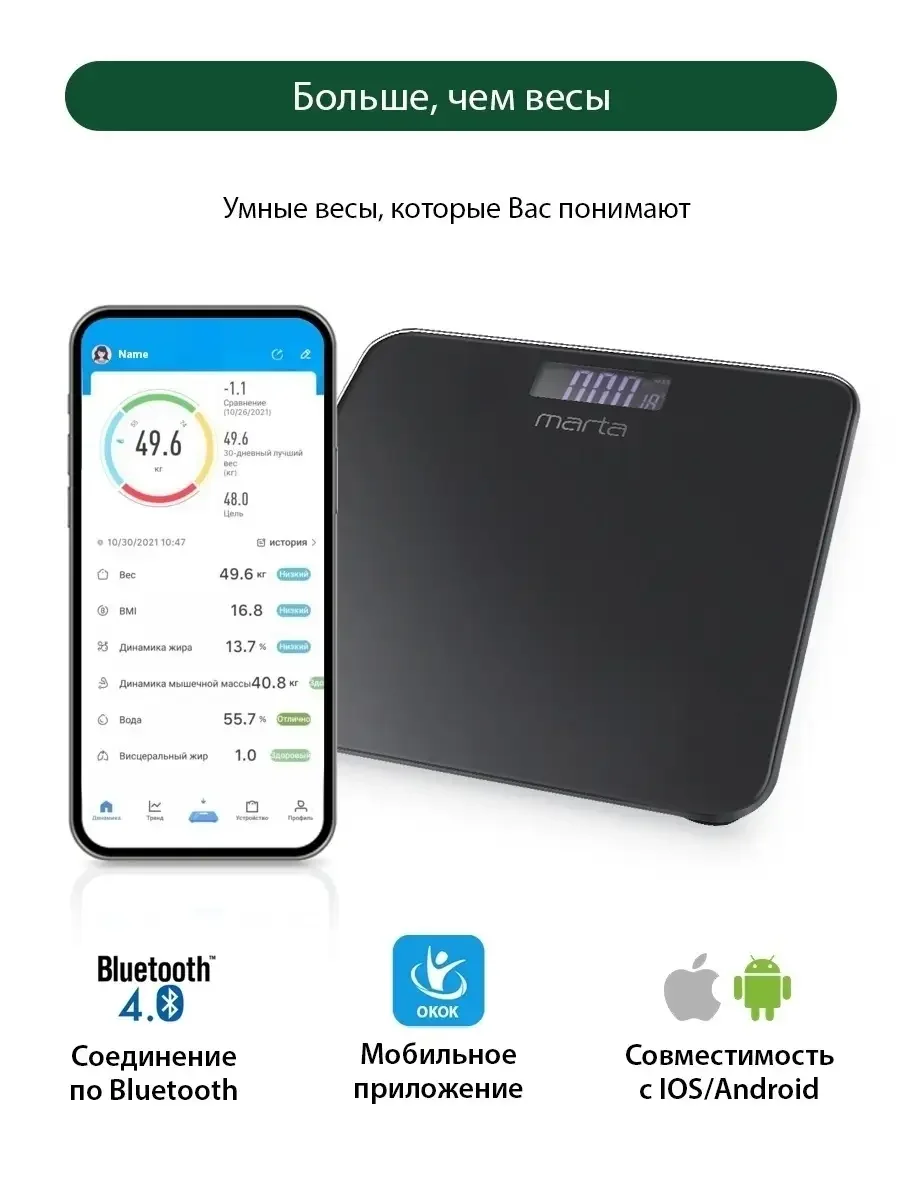 Черный умные диагностические весы MARTA MT-1684 черный жемчуг