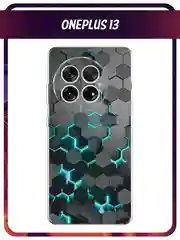Бирюзовый силиконовый чехол на OnePlus 13 / Ван Плас 13 прозрачный, с принтом, защита камеры