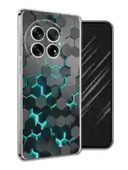 Бирюзовый силиконовый чехол на OnePlus 13 / Ван Плас 13 прозрачный, с принтом, защита камеры