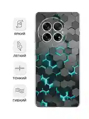 Бирюзовый силиконовый чехол на OnePlus 13 / Ван Плас 13 прозрачный, с принтом, защита камеры
