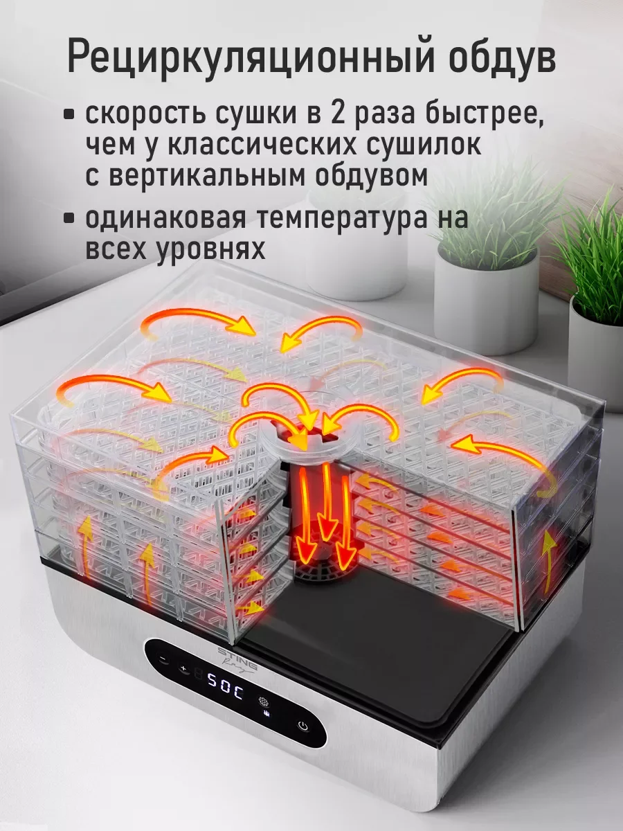 Черный сушилка для овощей и фруктов STINGRAY ST-FD715C 8 уровней, мощность 500 Вт, черный