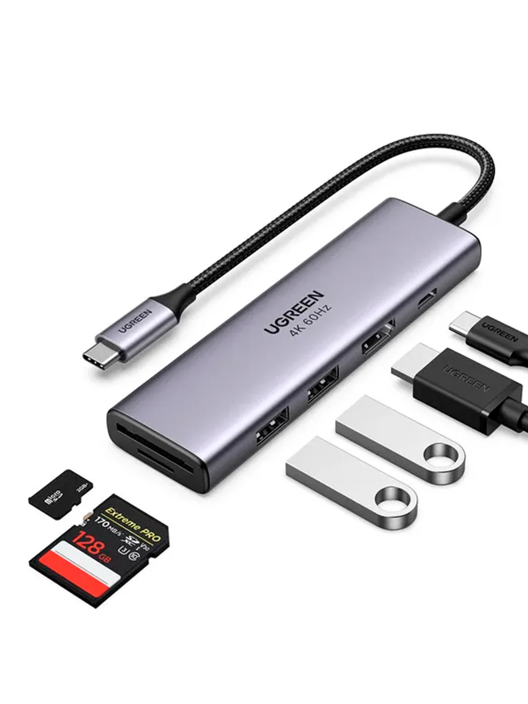Серый адаптер UGREEN CM511 (60384) USB-C Multifunction Adapter with PD Charging.