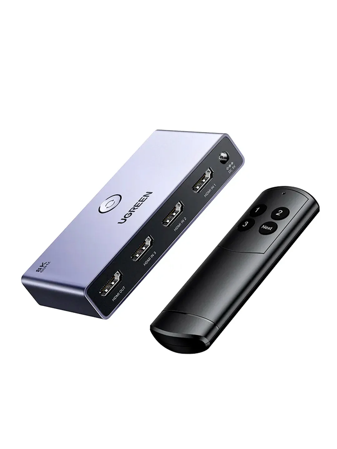 Черный переключатель UGREEN CM624 (15604) HDMI 2.1 Switcher 3-в-1 с кабелем USB-A - DC 1,5 м.