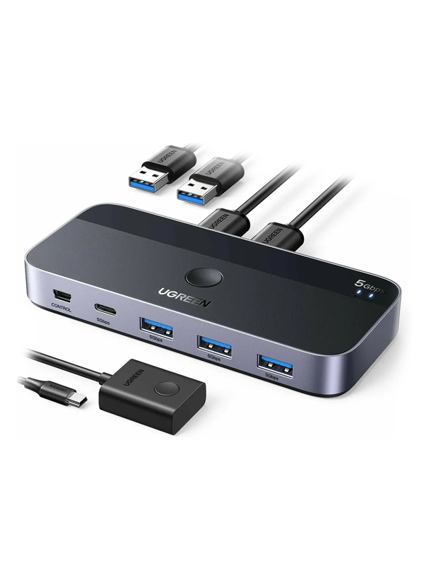 Переключатель UGREEN CM662 (15705) USB 3.0 Sharing Switch 2 In 4 Out. Цвет: серый космос